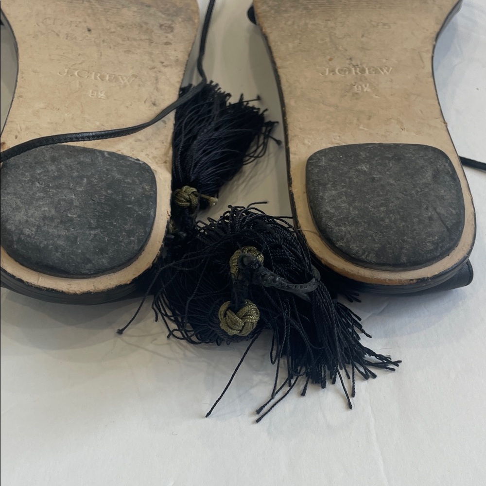 J. Crew Black Leather Tassel Wrap Sandals - Picture 7 of 8